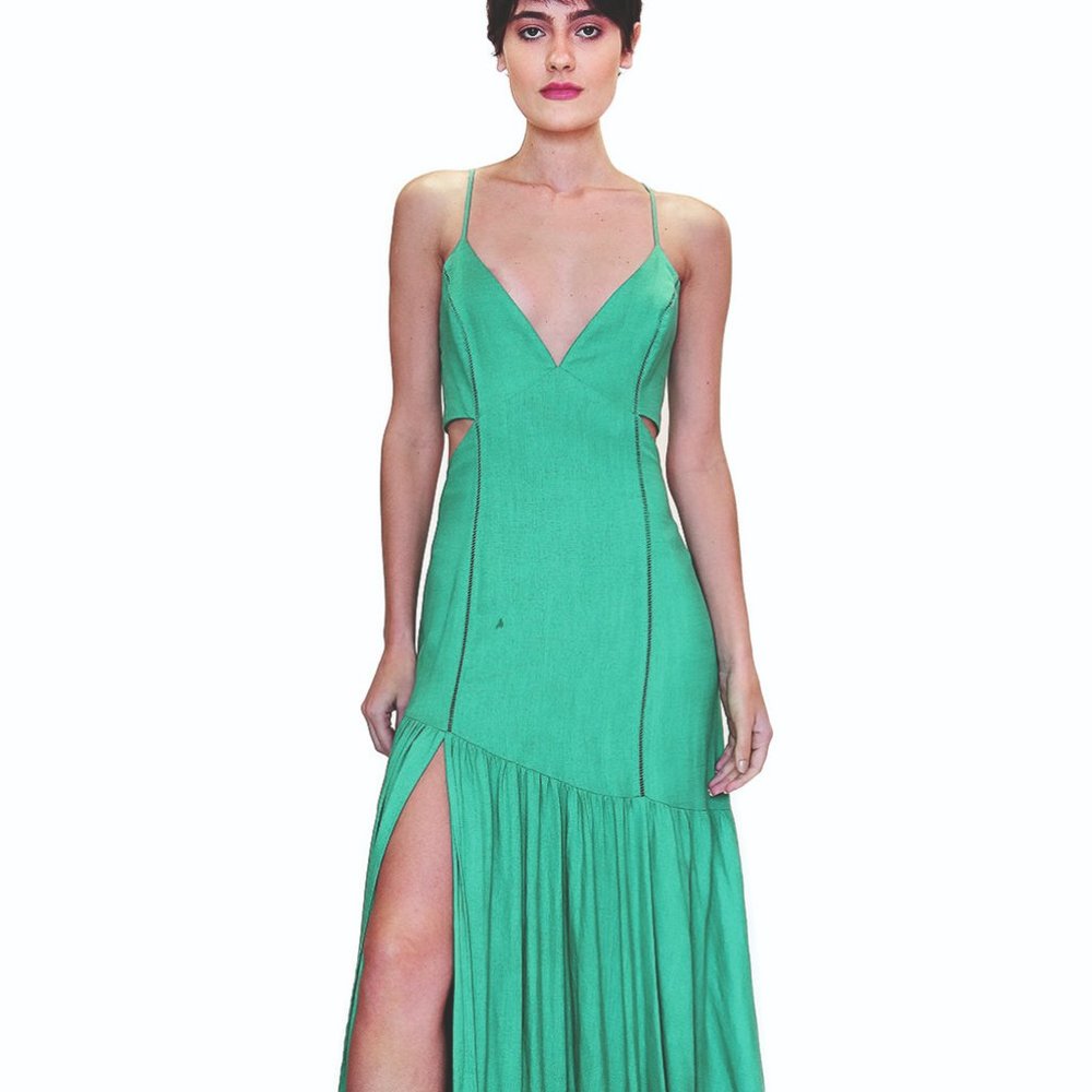 Maxi Dress Green Split Leg